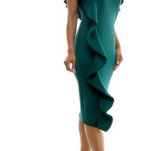 Nina Leonard Asymmetrical Teal scuba Dress